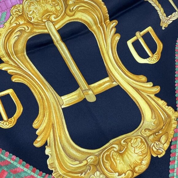 Auth HERMES Carre 70 - Black Blue Multi Silk Scarf - Picture 4 of 5